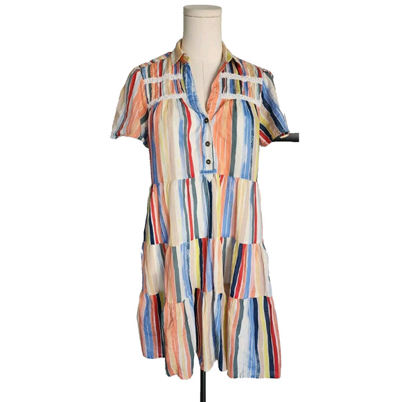 Anthropologie Striped Georgina Tiered Mini Shirtdress Dress Size XS - Picture 2 of 8